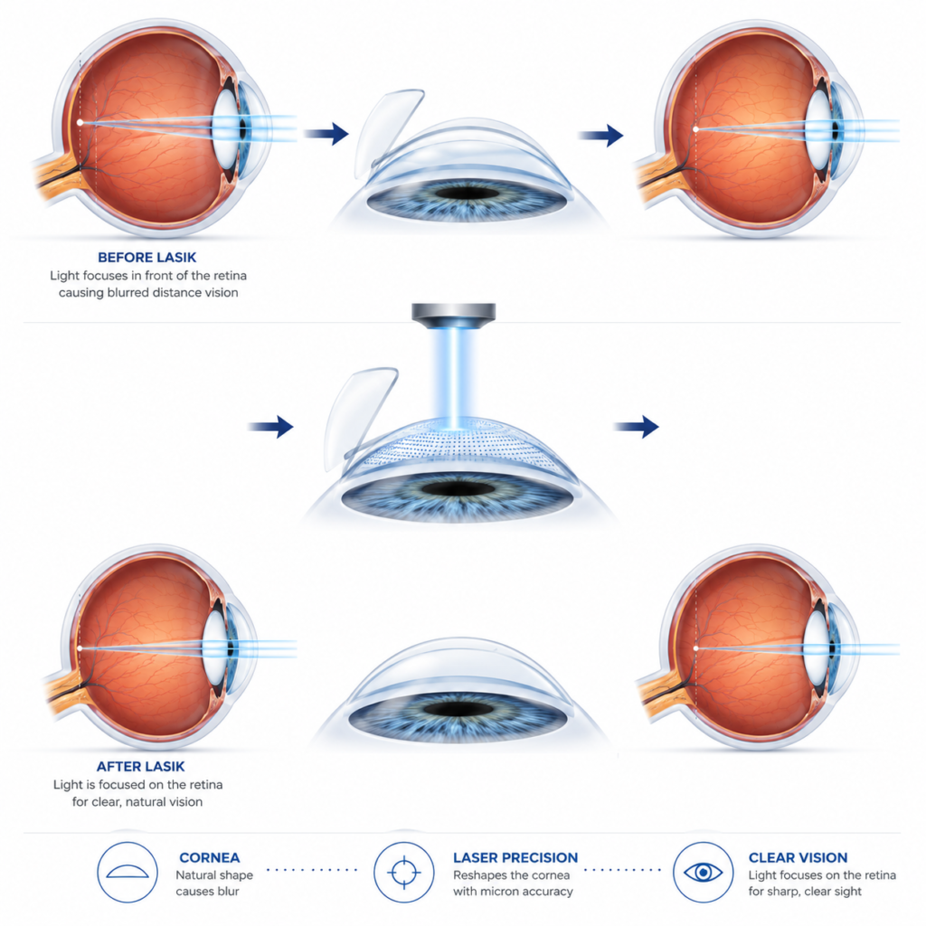 diagram showing LASIK operation and procedure
