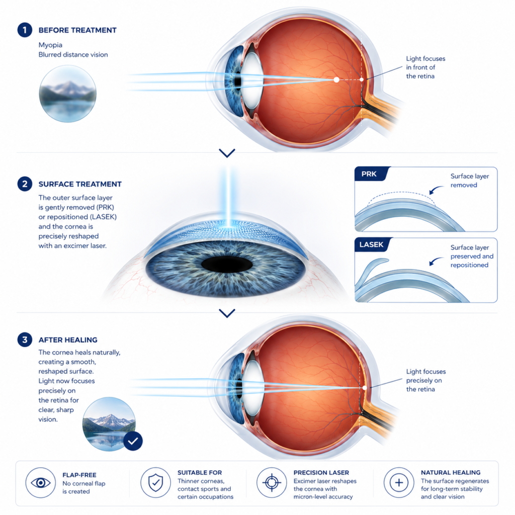 diagram showing lasek and prk before and after laser eye surgery