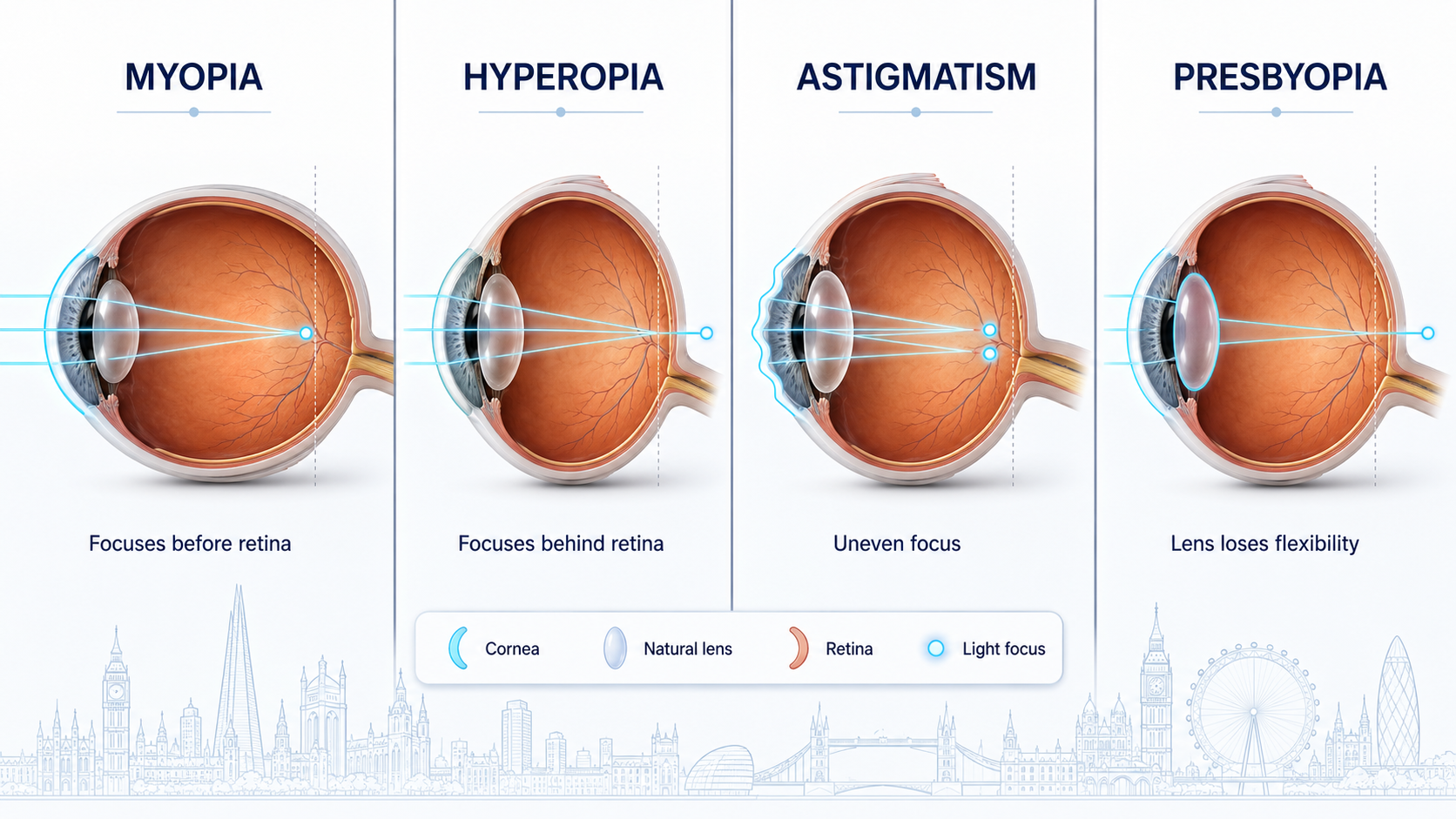 diagram showing what laser eye surgery fixes in the eye